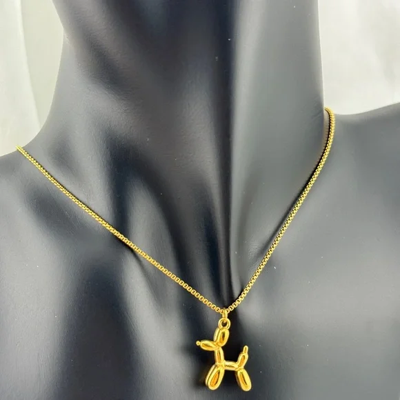 Anthropologie Gold Balloon Dog Pendant Necklace - Picture 1 of 5